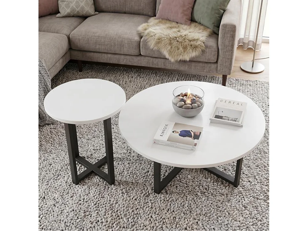 Set 2 Tavolini da Caffè per Soggiorno Bianco Design Moderno Tavolo Salvaspazio