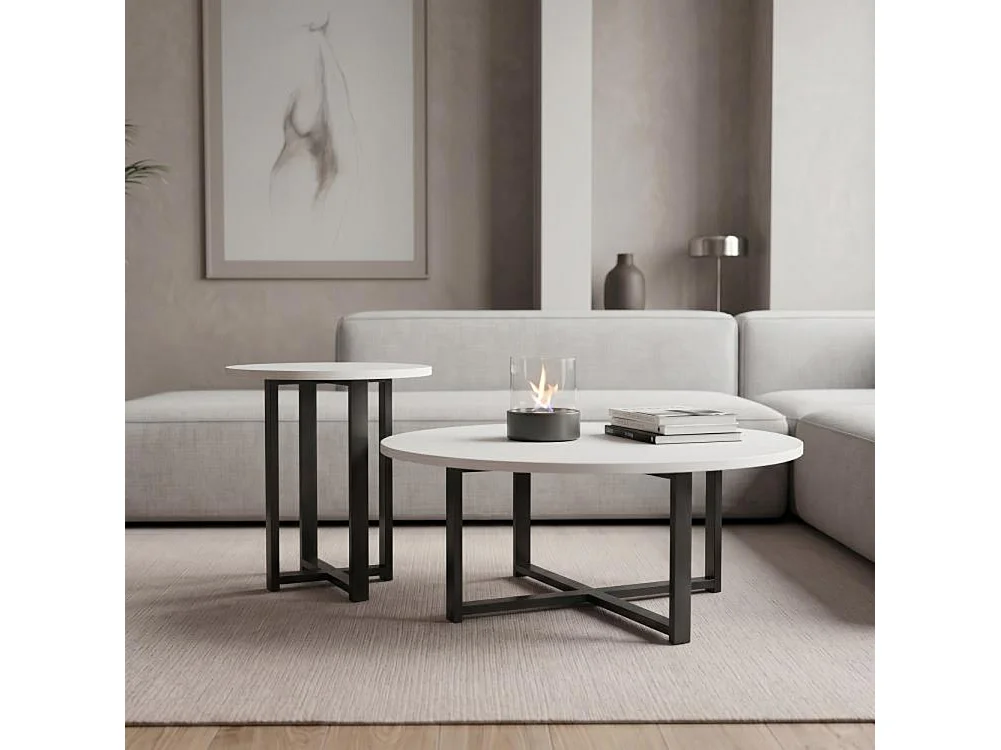 Set 2 Tavolini da Caffè per Soggiorno Bianco Design Moderno Tavolo Salvaspazio