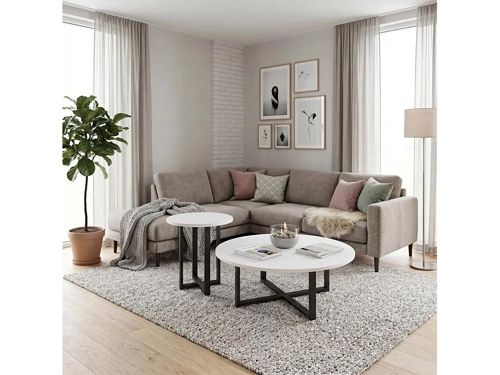 Set 2 Tavolini da Caffè per Soggiorno Bianco Design Moderno Tavolo Salvaspazio