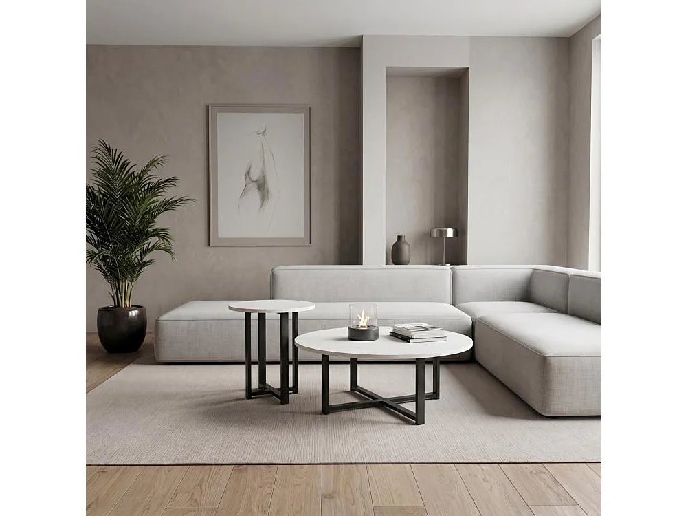 Set 2 Tavolini da Caffè per Soggiorno Bianco Design Moderno Tavolo Salvaspazio