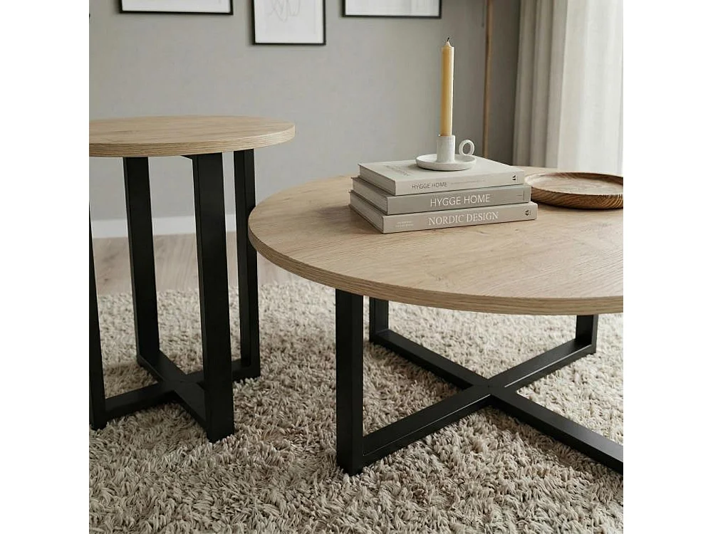 Set 2 Tavolini da Caffè per Soggiorno Quercia Design Moderno Tavolo Salvaspazio