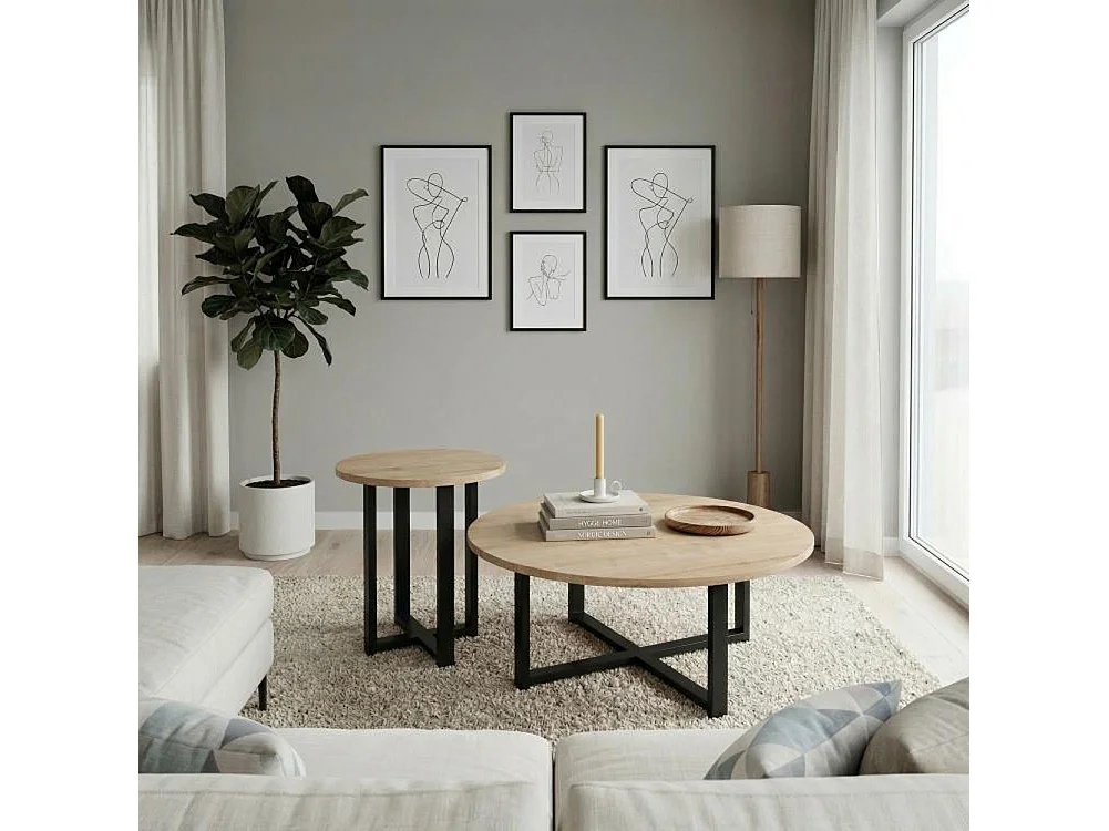 Set 2 Tavolini da Caffè per Soggiorno Quercia Design Moderno Tavolo Salvaspazio