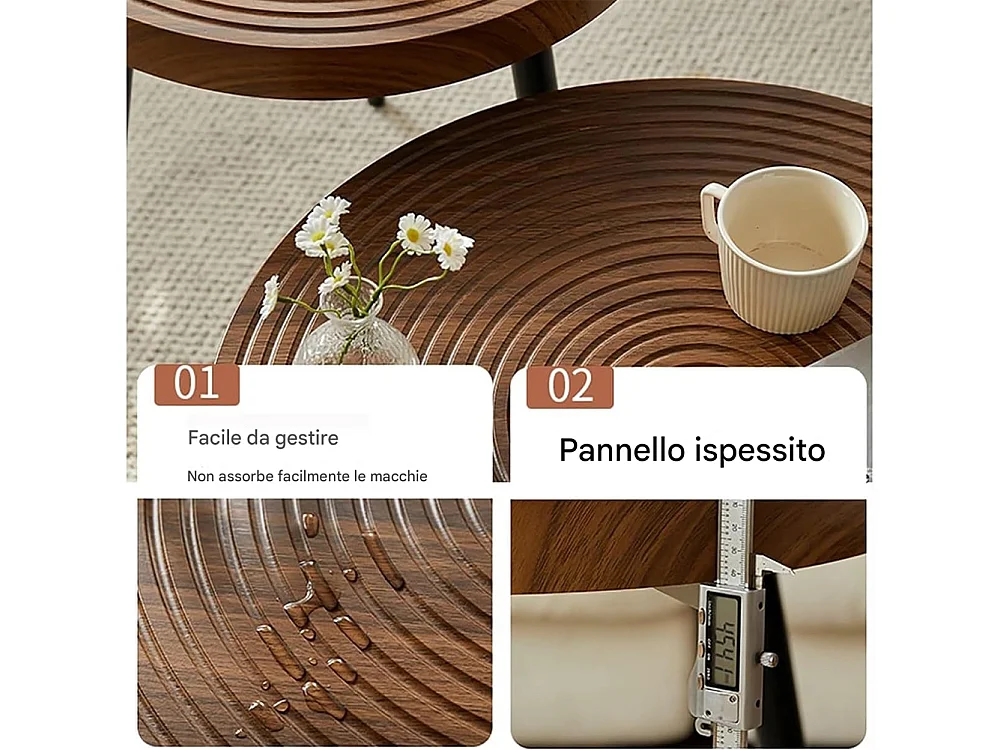Set 2 Tavolini da Caffè Tondi Noce Design Industrial Tavoli da Soggiorno Rotondi