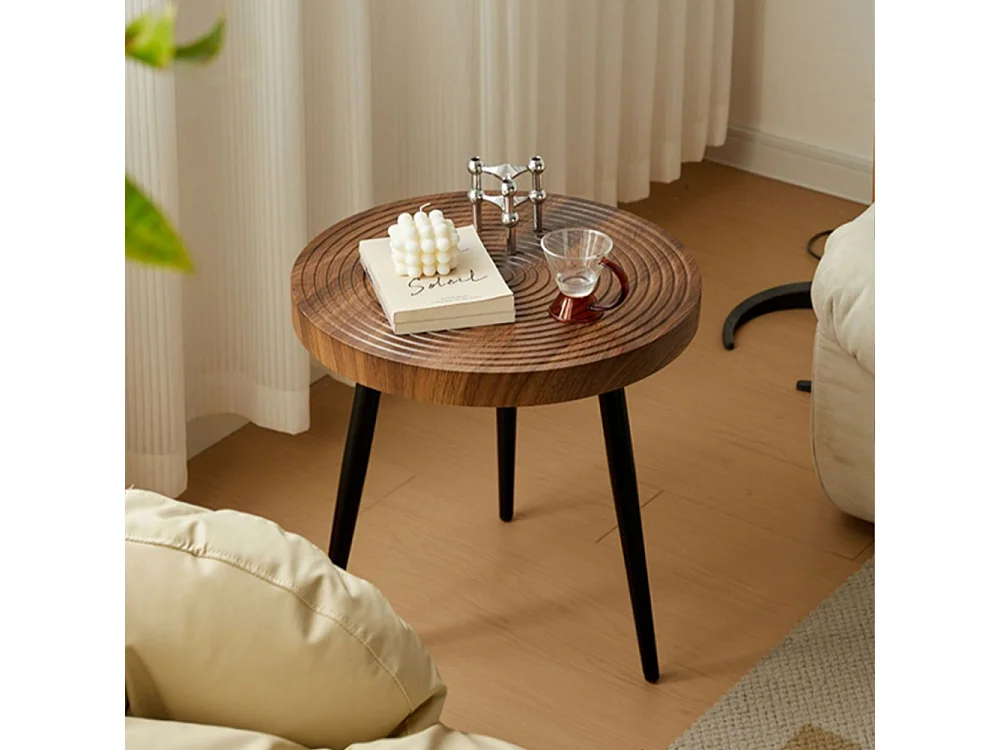 Set 2 Tavolini da Caffè Tondi Noce Design Industrial Tavoli da Soggiorno Rotondi