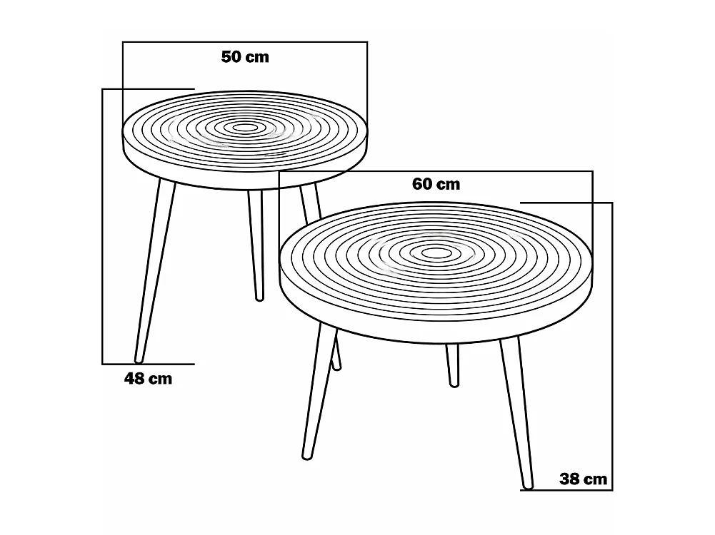Set 2 Tavolini da Caffè Tondi Noce Design Industrial Tavoli da Soggiorno Rotondi