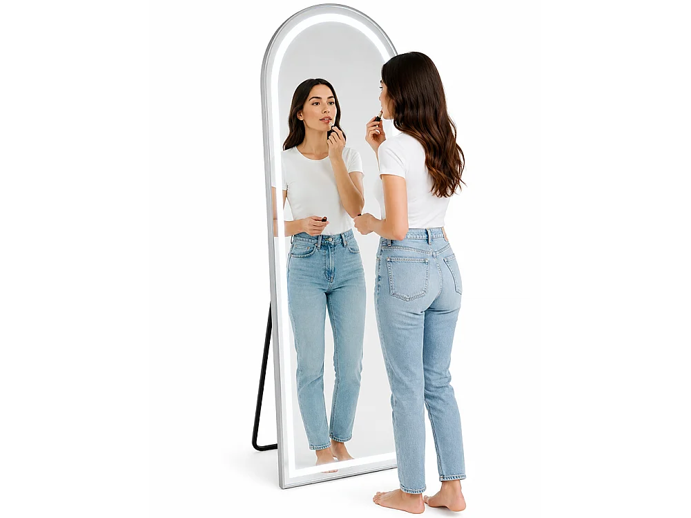 Specchio ad Arco Figura Intera Alluminio e Led a 3 Colori Dimmerabile 160x50cm