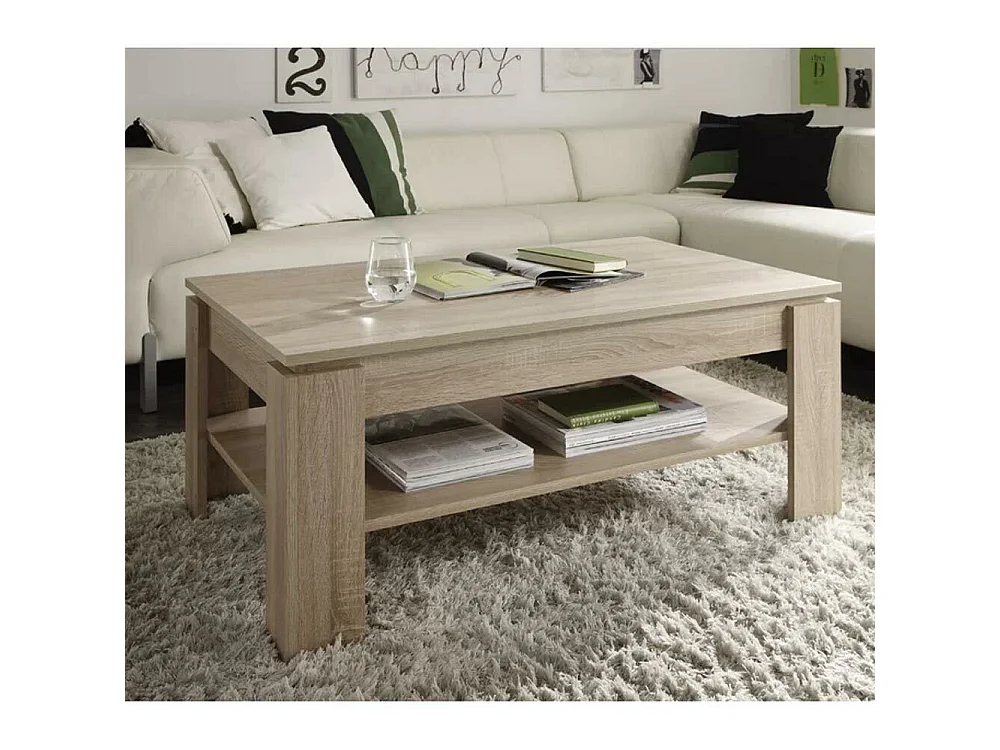 Tavolino Soggiorno con Rialzo Contenitore Tavolo Salotto Moderno Apribile Beige