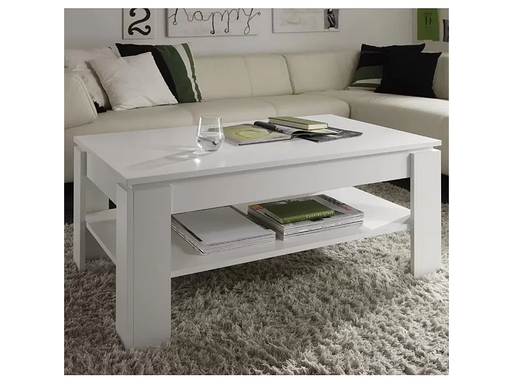 Tavolino Soggiorno con Rialzo Contenitore Tavolo Salotto Moderno Apribile Bianco