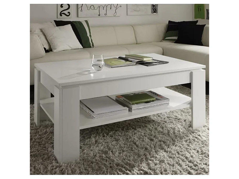 Tavolino Soggiorno con Rialzo Contenitore Tavolo Salotto Moderno Apribile Bianco