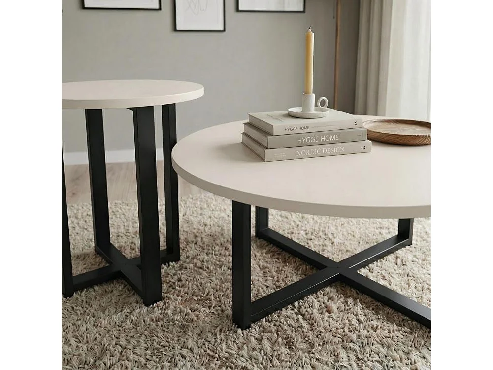 Set 2 Tavolini da Caffè per Soggiorno Sabbia Design Moderno Tavolo Salvaspazio