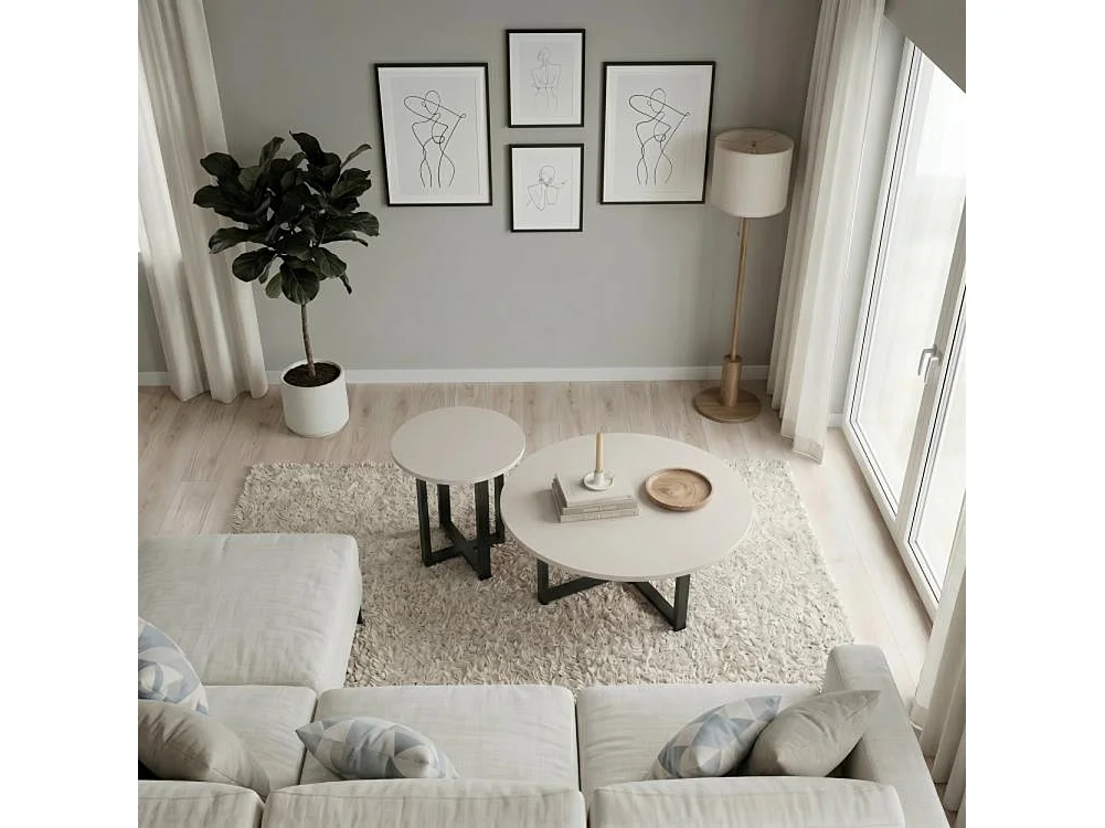 Set 2 Tavolini da Caffè per Soggiorno Sabbia Design Moderno Tavolo Salvaspazio