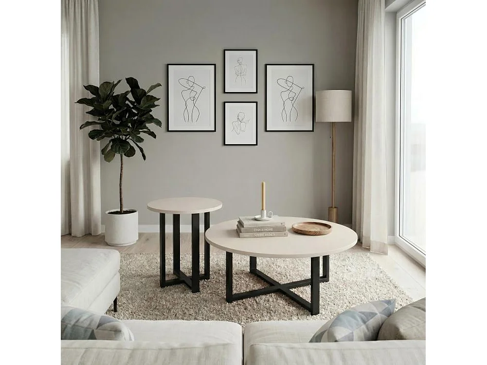 Set 2 Tavolini da Caffè per Soggiorno Sabbia Design Moderno Tavolo Salvaspazio