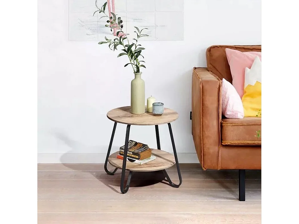 Tavolino Tavolo Moderno Design Rotondo Struttura Nera Piano Tortora Salvaspazio
