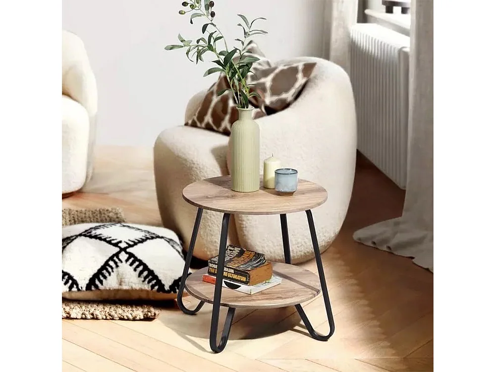 Tavolino Tavolo Moderno Design Rotondo Struttura Nera Piano Tortora Salvaspazio