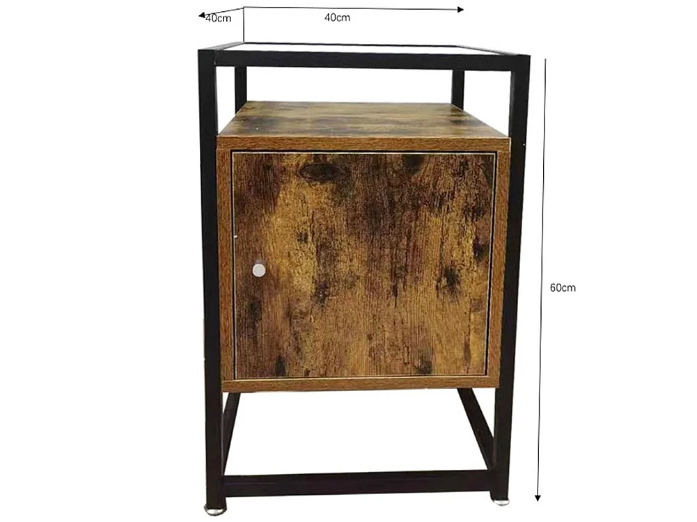 Tavolino Divano Mobiletto Comodino in Metallo Legno e Vetro con Anta e Ripiano