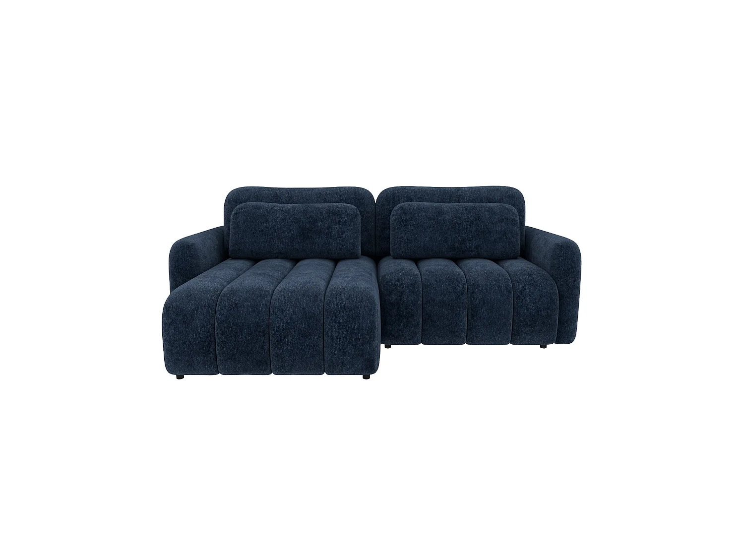 Divano angolare trasformabile ALTO L a 4 posti in ciniglia blu scuro: eleganza, morbidezza irresistibile, funzione letto e ampio vano contenitore