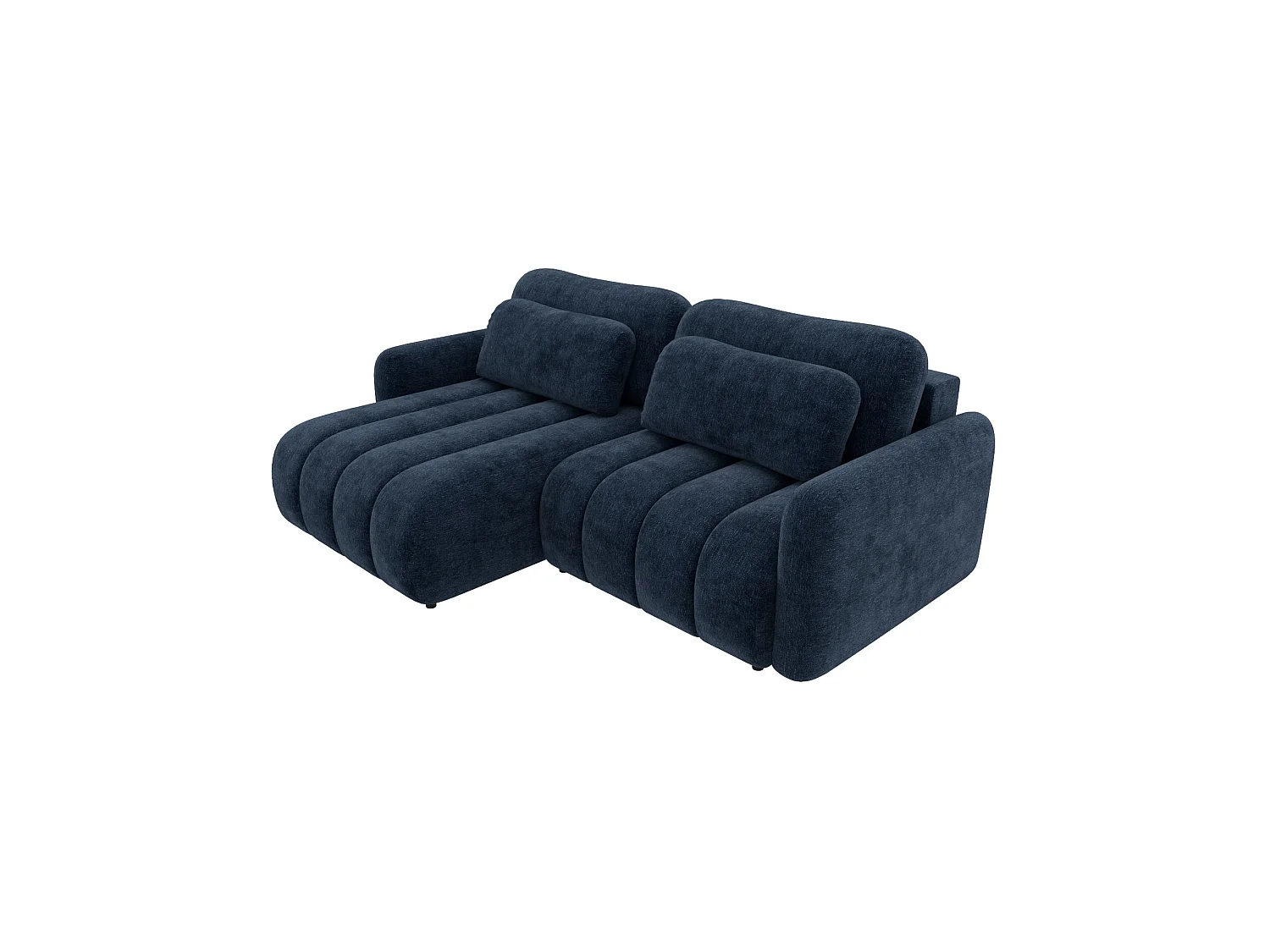Divano angolare trasformabile ALTO L a 4 posti in ciniglia blu scuro: eleganza, morbidezza irresistibile, funzione letto e ampio vano contenitore
