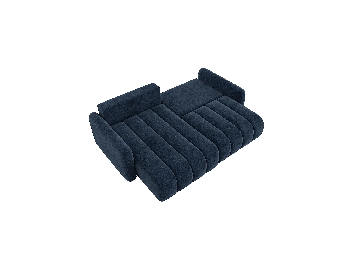 Divano angolare trasformabile ALTO L a 4 posti in ciniglia blu scuro: eleganza, morbidezza irresistibile, funzione letto e ampio vano contenitore