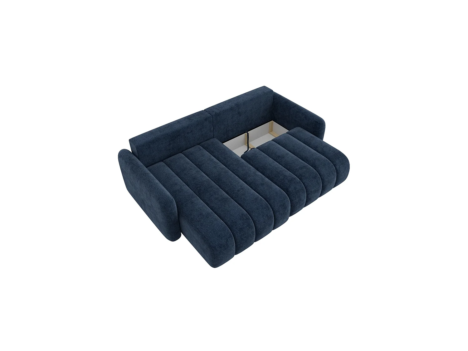 Divano angolare trasformabile ALTO L a 4 posti in ciniglia blu scuro: eleganza, morbidezza irresistibile, funzione letto e ampio vano contenitore