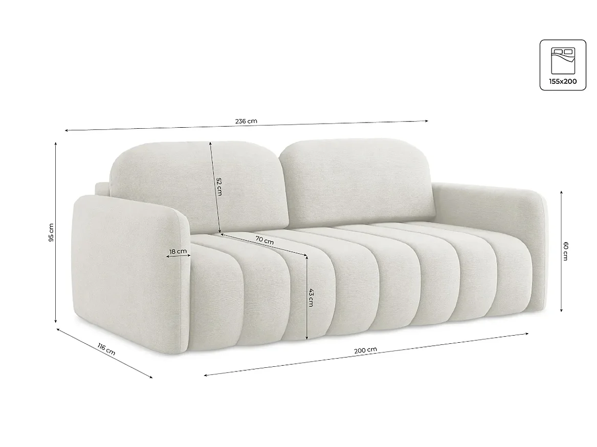 Canapé convertible 4 places SOFA ALTO en chenille gris : confort ultra moelleux, couchage pratique et grand coffre de rangement