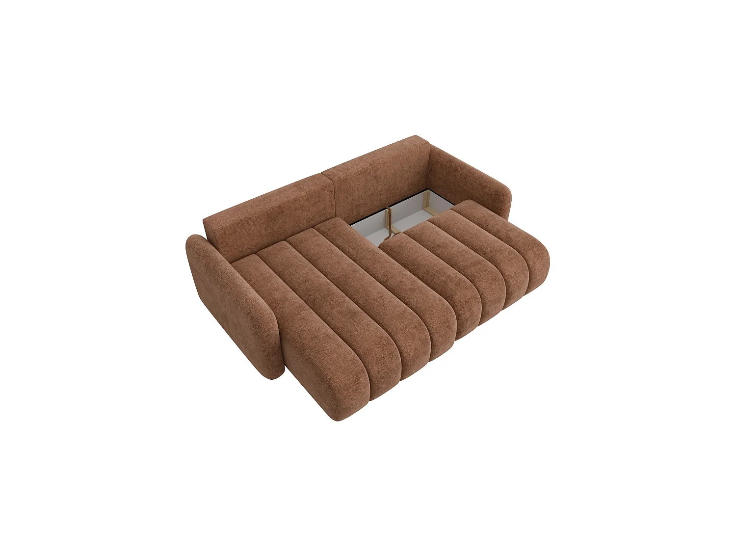 Canapé d’angle convertible ALTO L 4 places en chenille cuivré : élégance, douceur irrésistible, couchage pratique et grand coffre de rangement