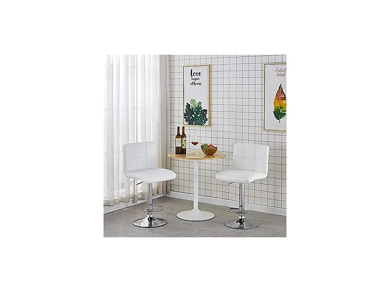 Set 2 Sgabelli da Bar Cucina Seduta Schienale in Ecopelle Bianco con Poggiapiedi