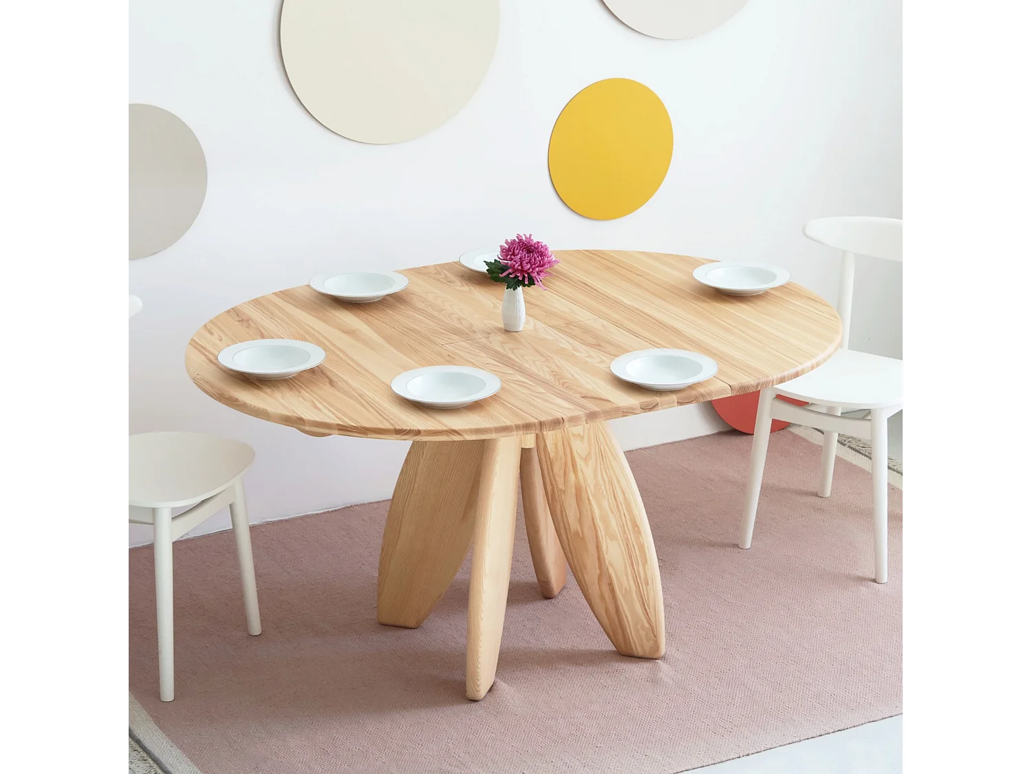 Table à manger ronde extensible 110cm 6 personnes Leaves en bois massif | frêne naturel