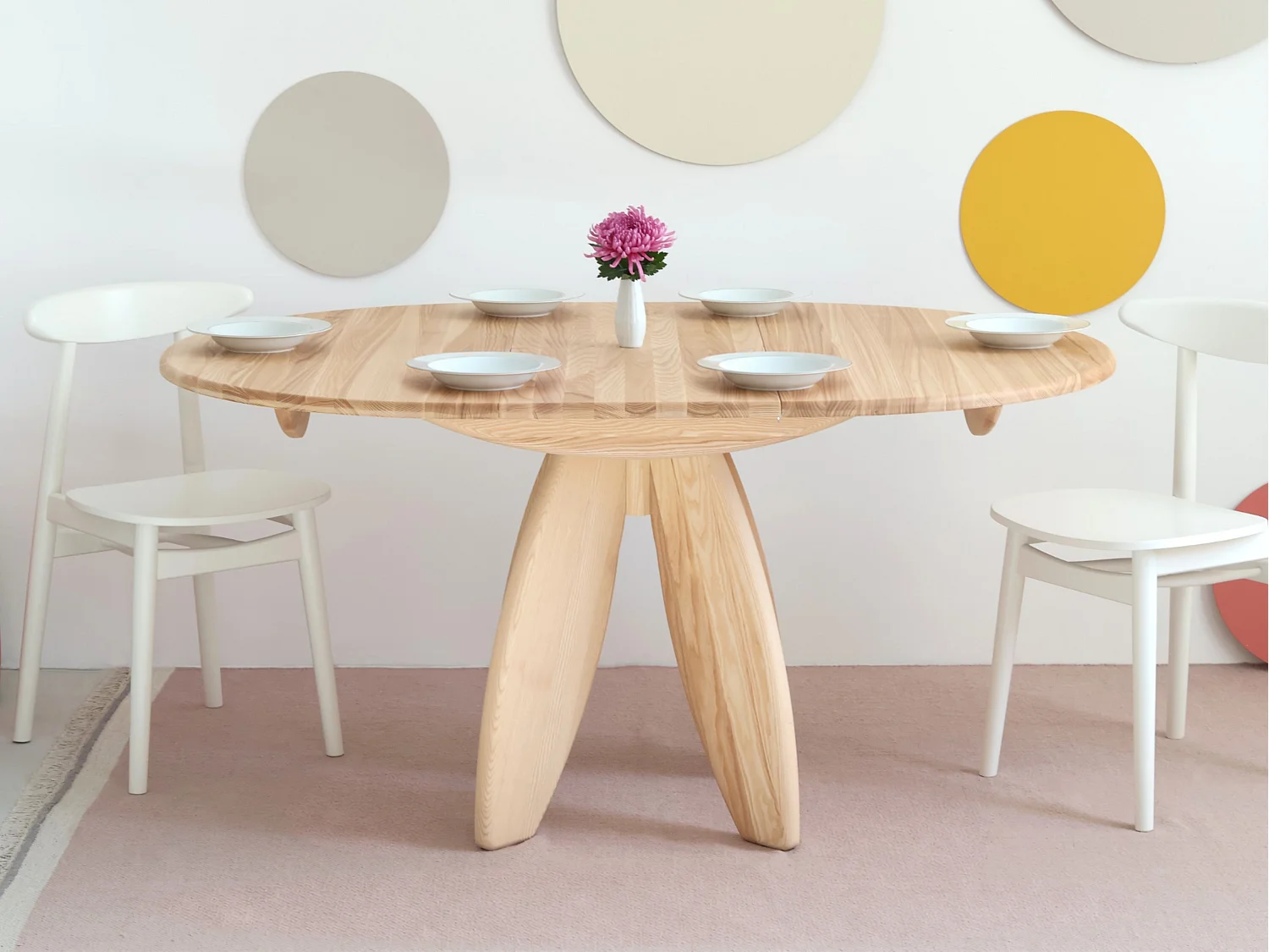Table à manger ronde extensible 110cm 6 personnes Leaves en bois massif | frêne naturel