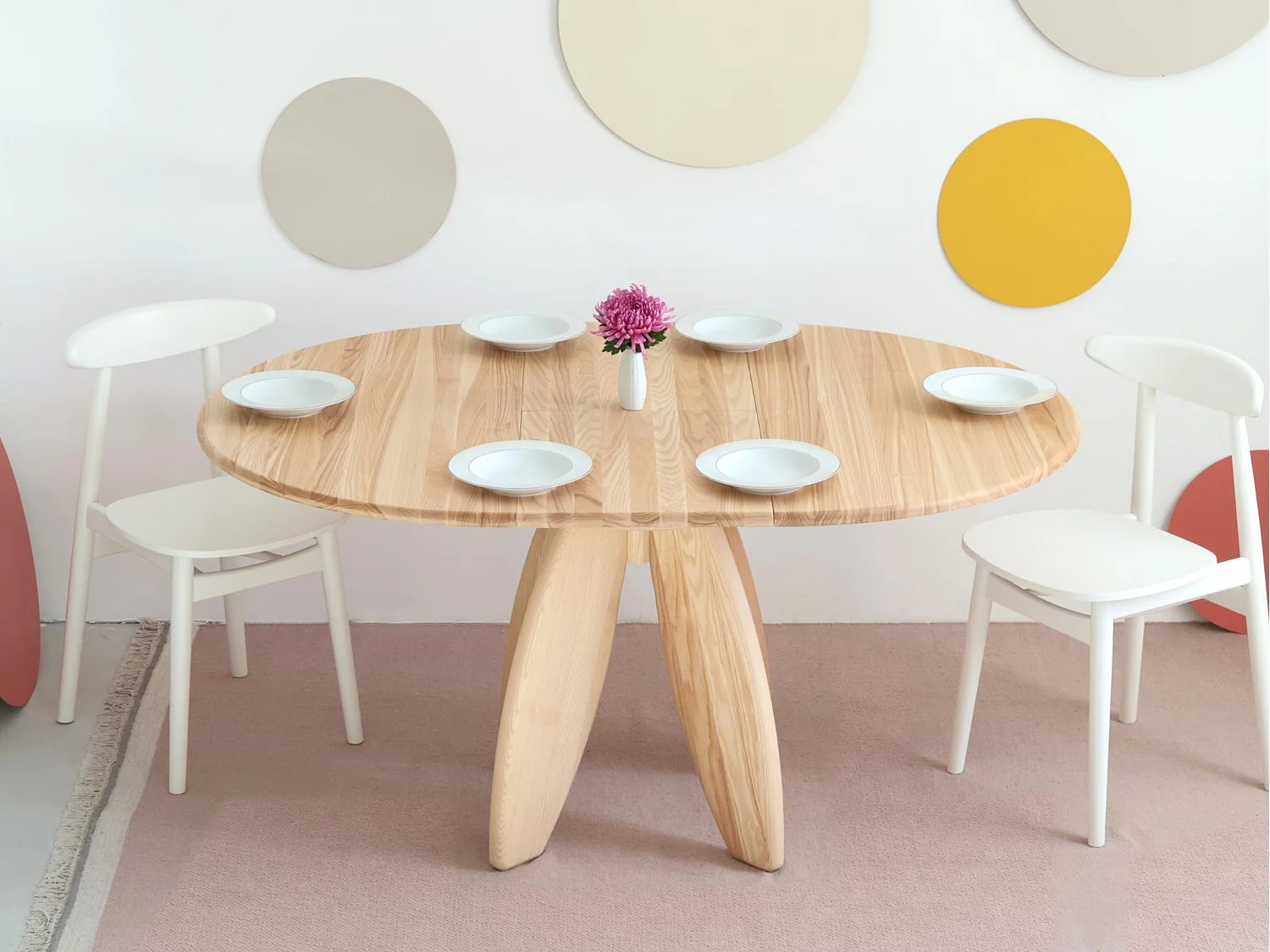 Table à manger ronde extensible 110cm 6 personnes Leaves en bois massif | frêne naturel