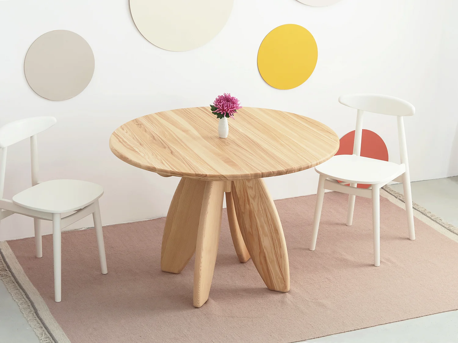 Table à manger ronde extensible 110cm 6 personnes Leaves en bois massif | frêne naturel