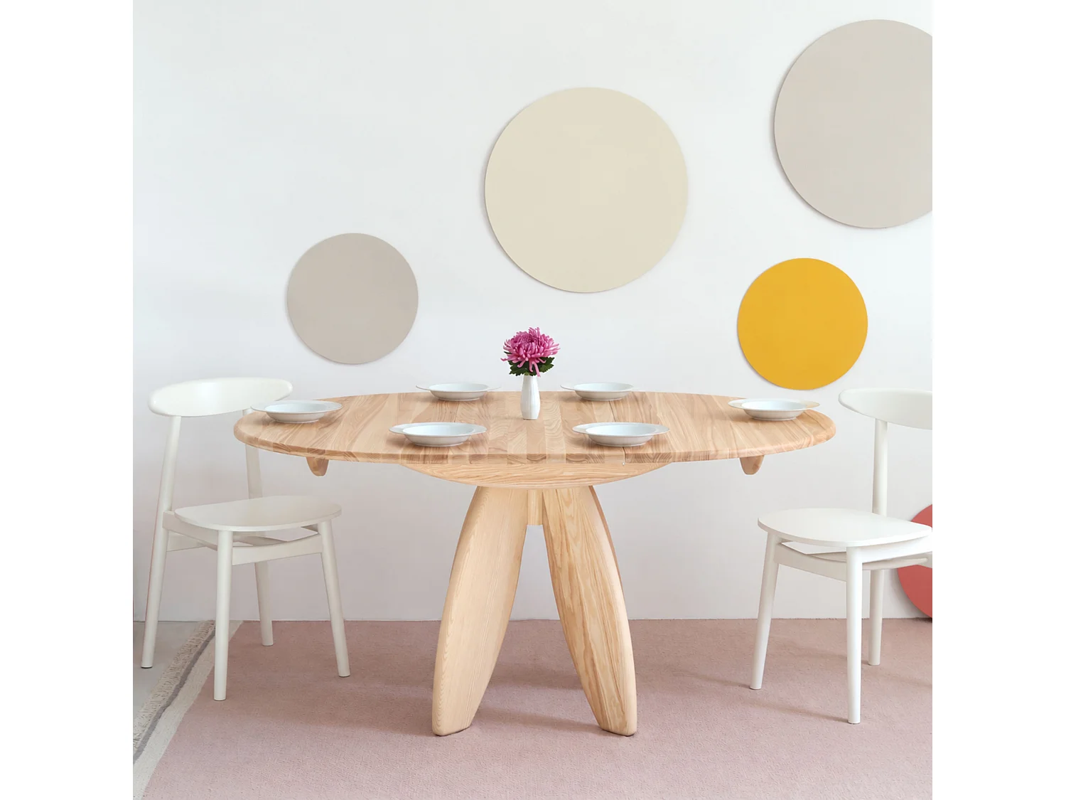 Ronde uitschuifbare eettafel 120cm 6 personen Leaves van massief hout | essenhout naturel