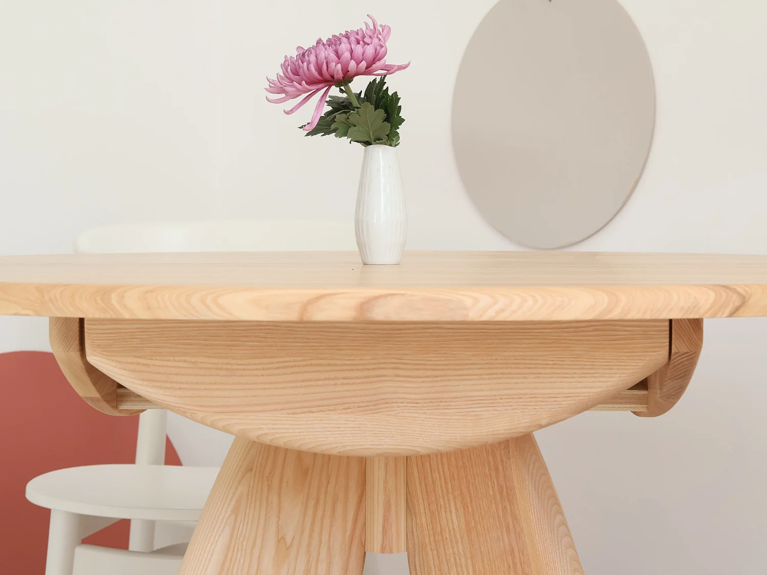 Ronde uitschuifbare eettafel 120cm 6 personen Leaves van massief hout | essenhout naturel