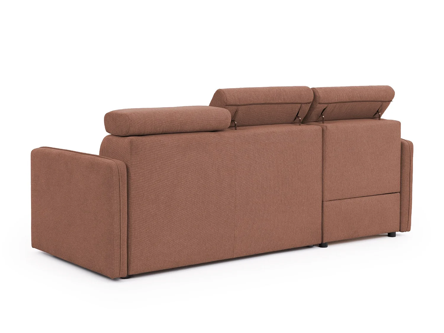 Canapé d’angle en tissu texturé avec appuie-têtes réglables, fonction couchage et coffre de rangement NIVO