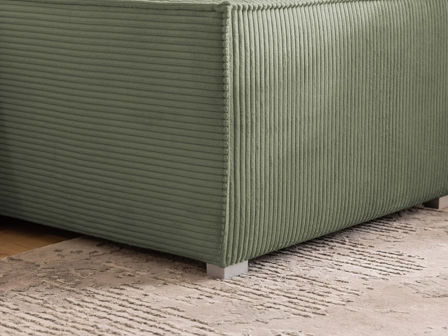 Canapé d’angle en tissu côtelé avec ressorts Bonnell, fonction couchage et coffre de rangement KORD