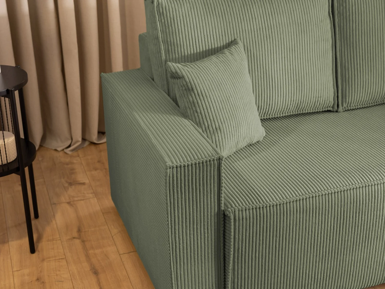 Canapé d’angle en tissu côtelé avec ressorts Bonnell, fonction couchage et coffre de rangement KORD