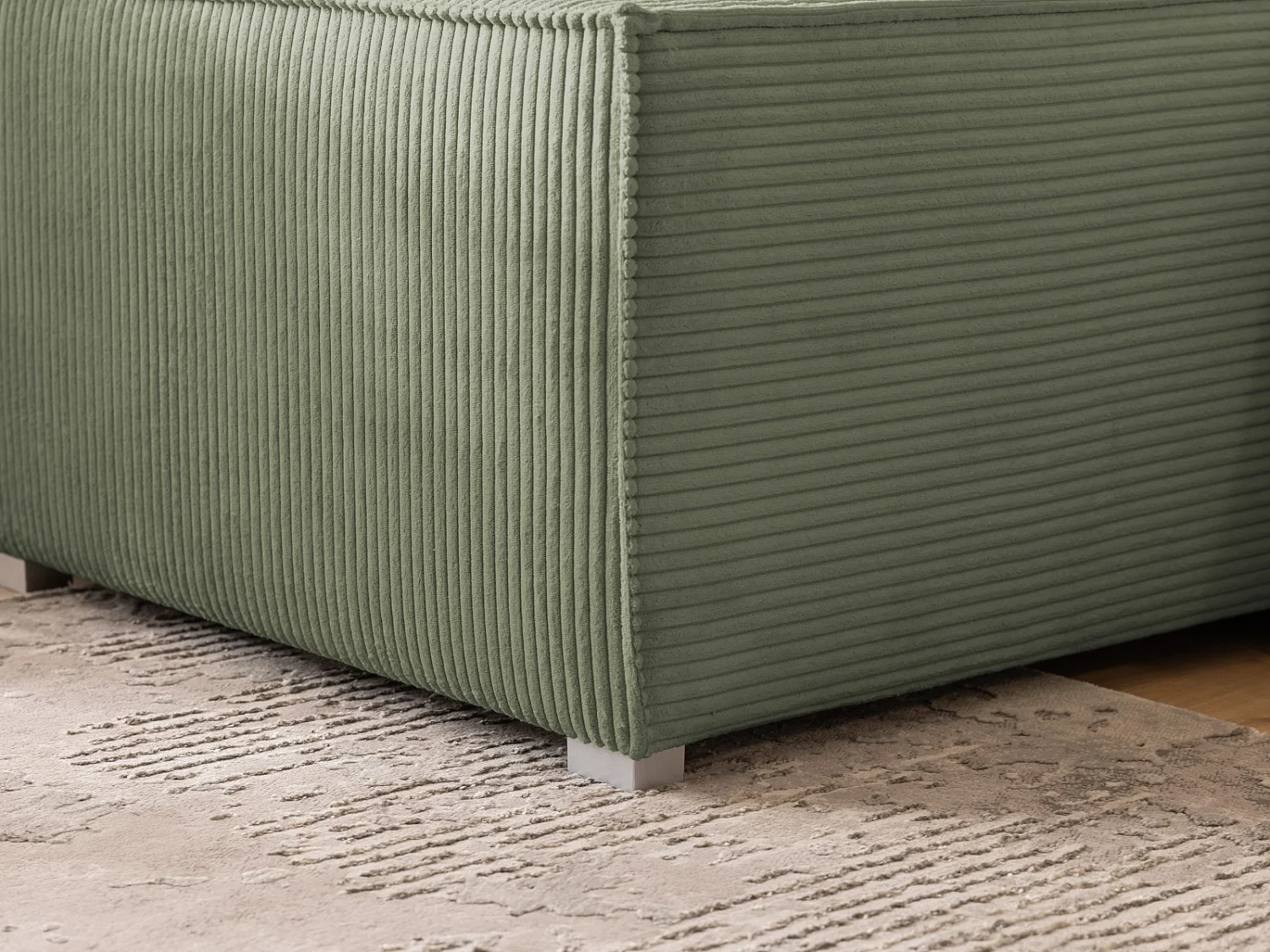 Canapé d’angle en tissu côtelé avec ressorts Bonnell, fonction couchage et coffre de rangement KORD