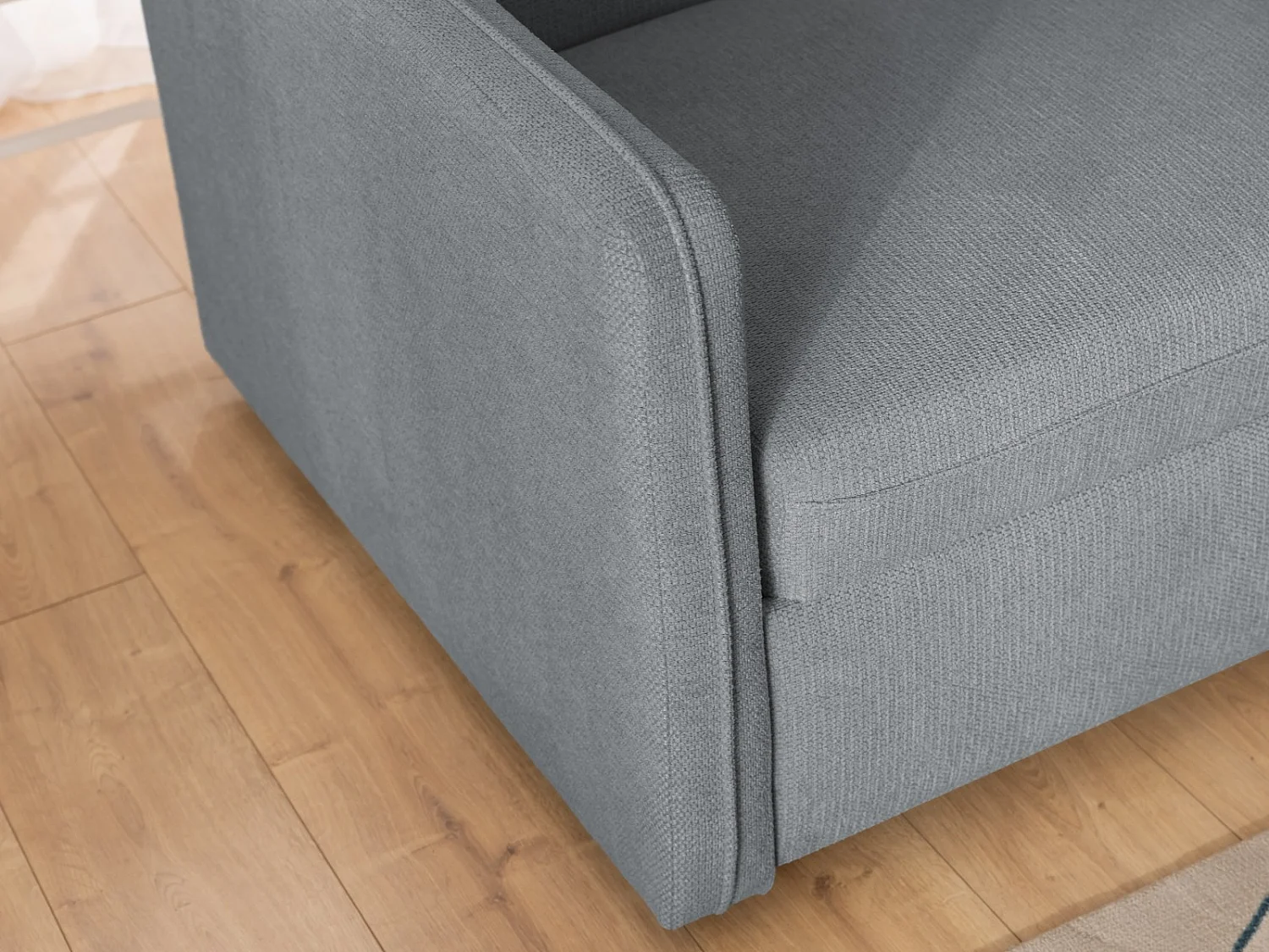 Canapé d’angle en tissu texturé avec appuie-têtes réglables, fonction couchage et coffre de rangement NIVO