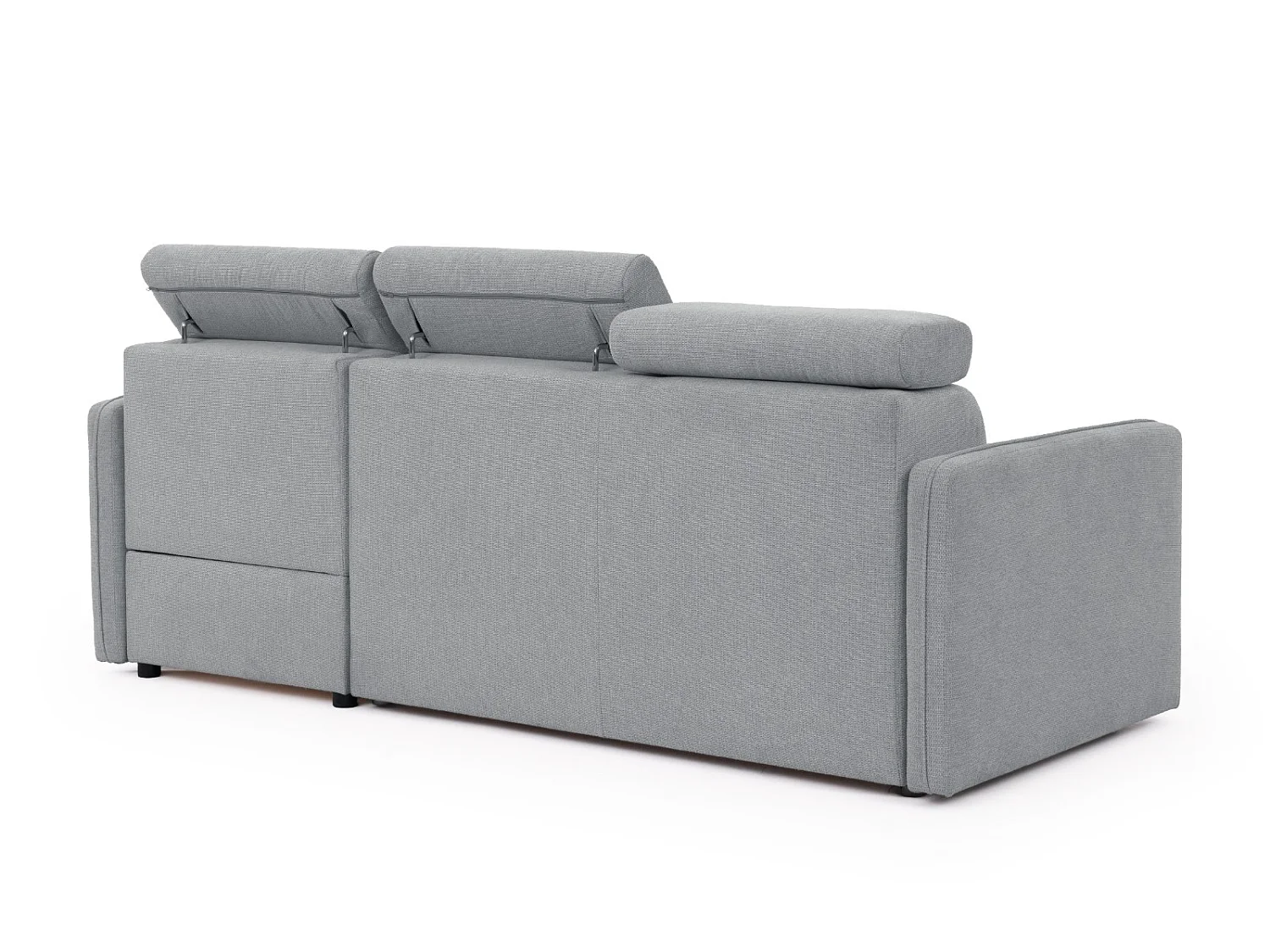 Canapé d’angle en tissu texturé avec appuie-têtes réglables, fonction couchage et coffre de rangement NIVO