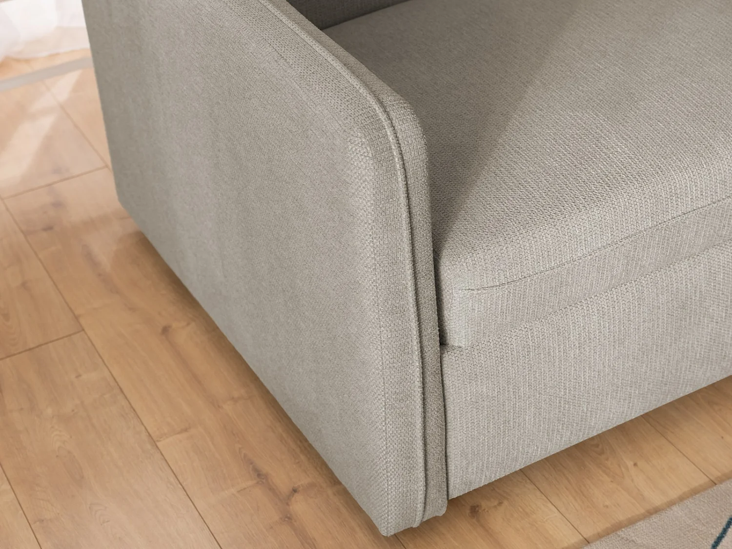 Canapé d’angle en tissu texturé avec appuie-têtes réglables, fonction couchage et coffre de rangement NIVO