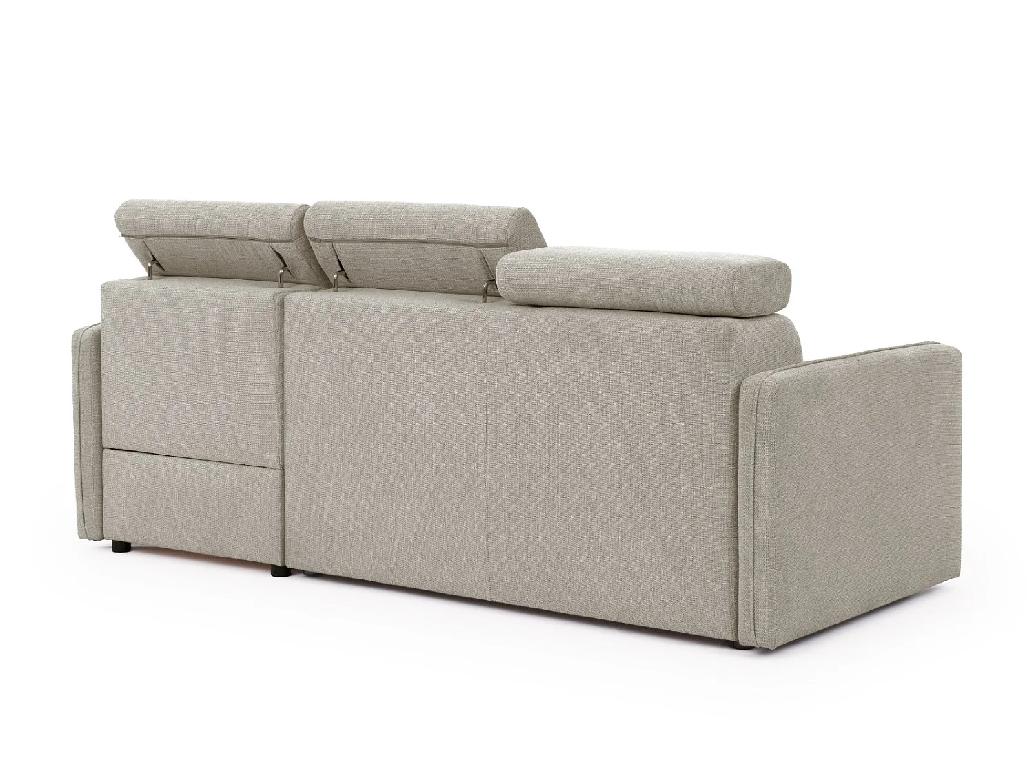 Canapé d’angle en tissu texturé avec appuie-têtes réglables, fonction couchage et coffre de rangement NIVO