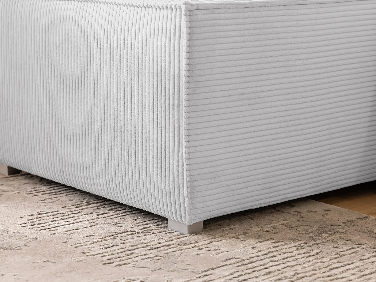 Canapé d’angle en tissu côtelé avec ressorts Bonnell, fonction couchage et coffre de rangement KORD