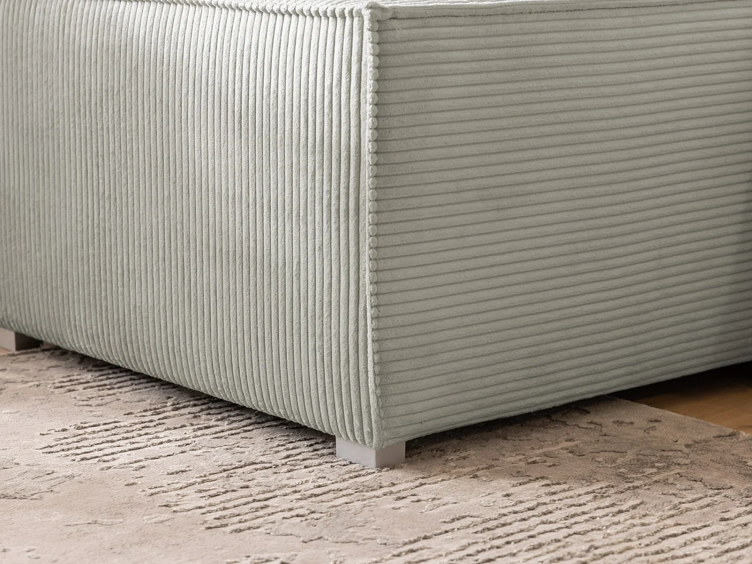 Canapé d’angle en tissu côtelé avec ressorts Bonnell, fonction couchage et coffre de rangement KORD