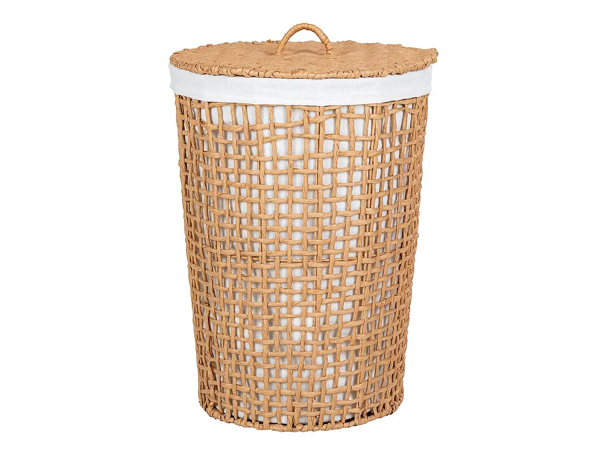 Panière à linge en Papier Imitation Rotin et Tissu Blanc - MATIAS