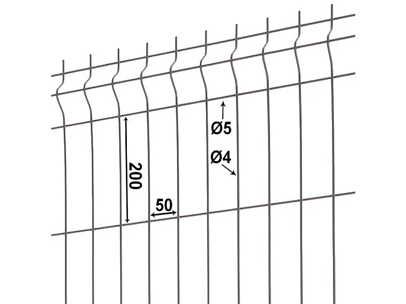 Kit complet grillage rigide gris anthracite L 20m fil 4/5mm 1m98 avec sous bassement béton occultant PVC gris