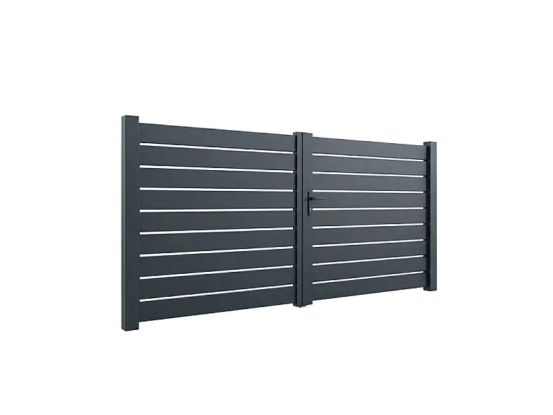 Portail battant aluminium ajouré H 1m60 x P 3m50 Gris 7016