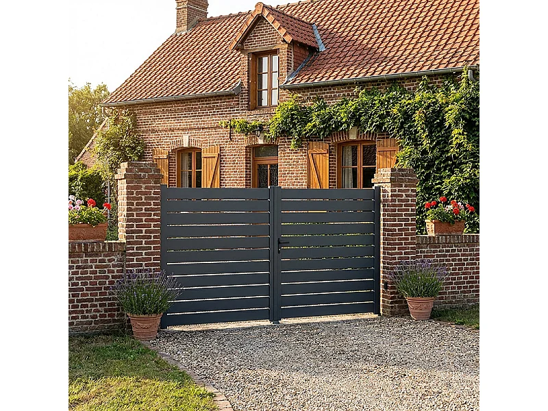 Portail battant aluminium ajouré H 1m60 x P 3m50 Gris 7016