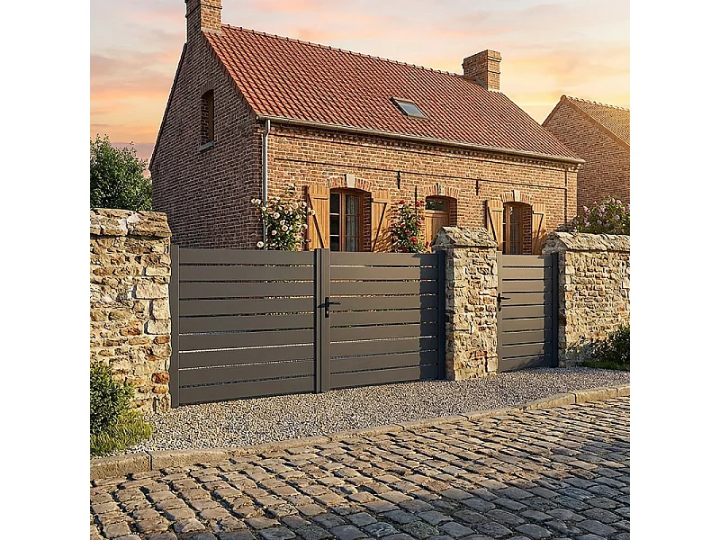 Portail battant aluminium ajouré H 1m60 x P 3m50 Gris 7016