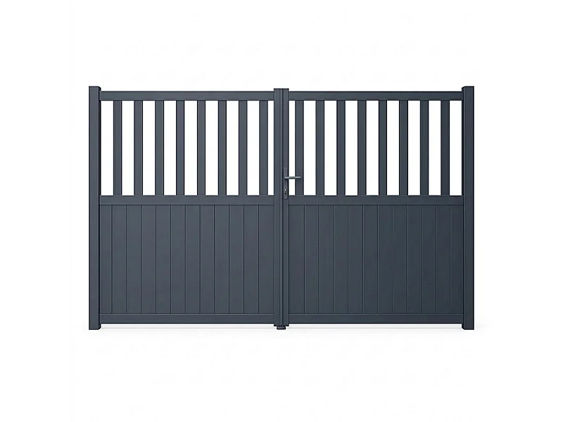 Portail battant aluminium semi ajouré H 1m60 x P 3m50 Gris anthracite
