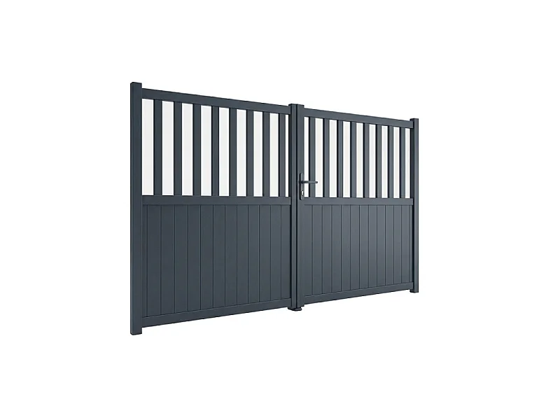 Portail battant aluminium semi ajouré H 1m60 x P 3m50 Gris anthracite