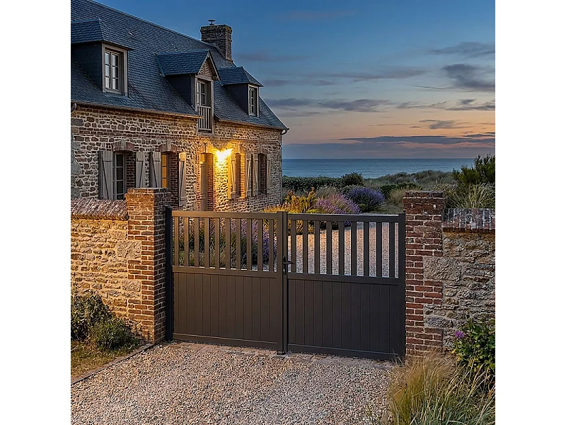 Portail battant aluminium semi ajouré H 1m60 x P 3m50 Gris anthracite